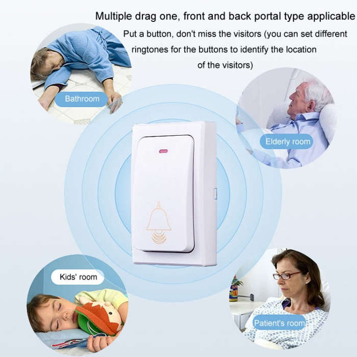 Flash Wireless Home Doorbell Self-Generated Smart Remote Control Doorbell Without Batteries, Spec...
