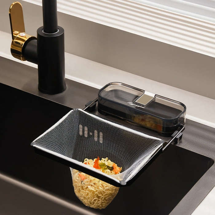 Suction Cup Kitchen Sink Filter Rack Household Draining Holder With Strainer(Transparent White)