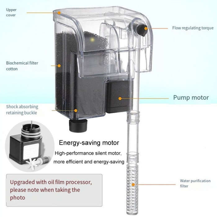 Wall Mounted Silent Fish Tank Filter Waterfall Aquarium Filtration Clean Oxygenator Pump, Style: ...
