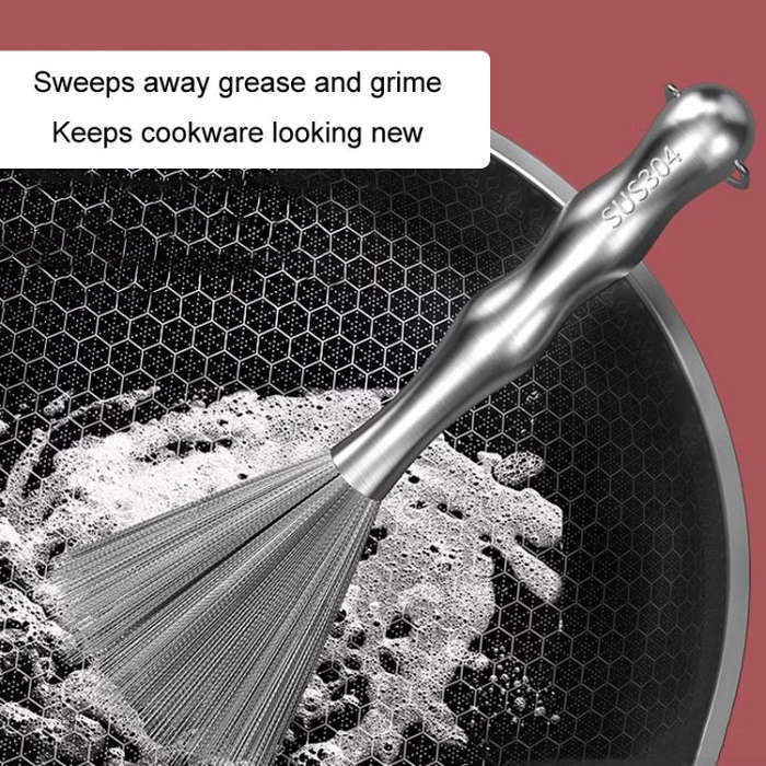 304 Thickened Lengthened Steel Wire Pot Brush Stainless Steel Cleaning Brush For Kitchen(With Hook)