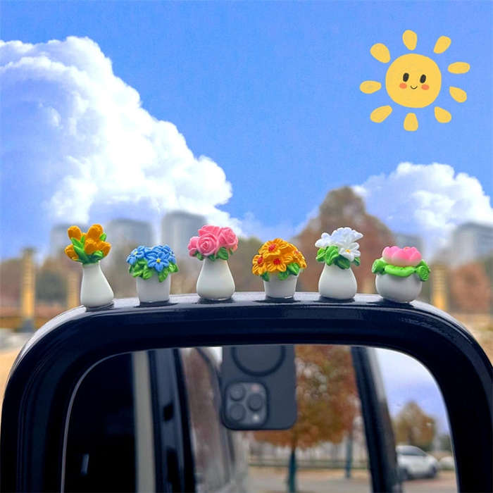 Simulated Potted Car Rearview Mirror Center Console Decorative Ornaments(6pcs /Set)