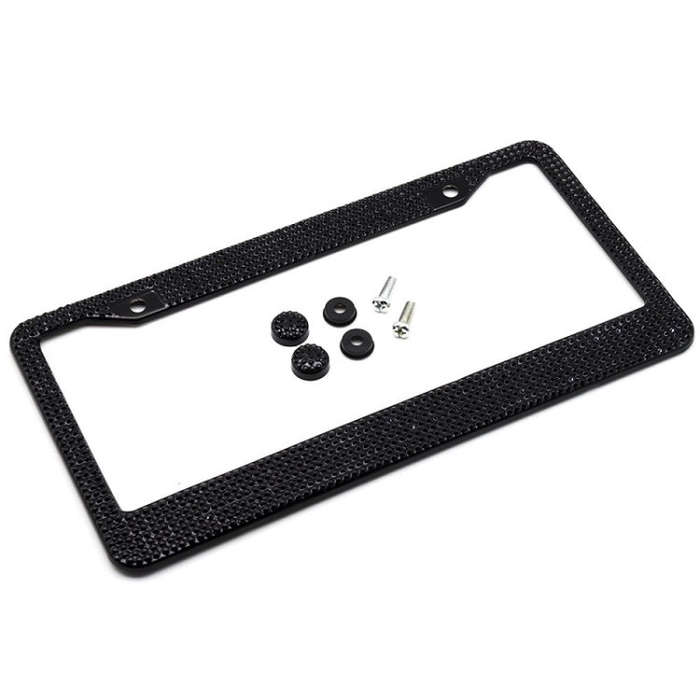 US Standard Stainless Steel License Plate Modified Frame With Diamonds, Color: Round Hole Black D...
