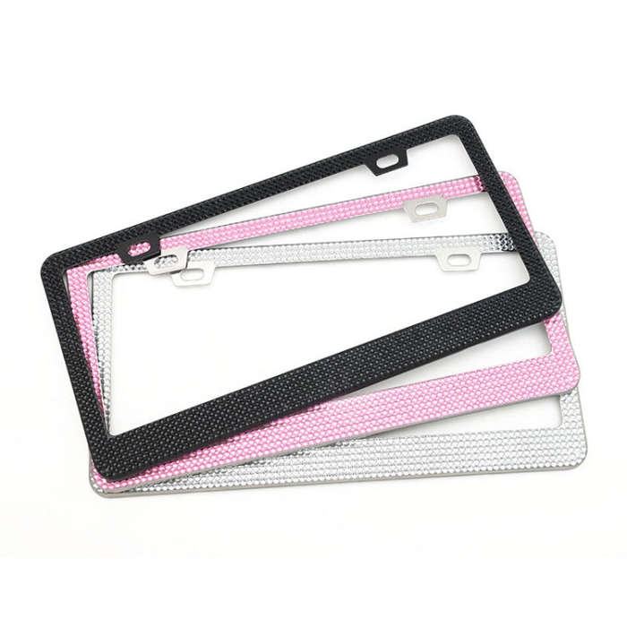 US Standard Stainless Steel License Plate Modified Frame With Diamonds, Color: Round Hole White D...