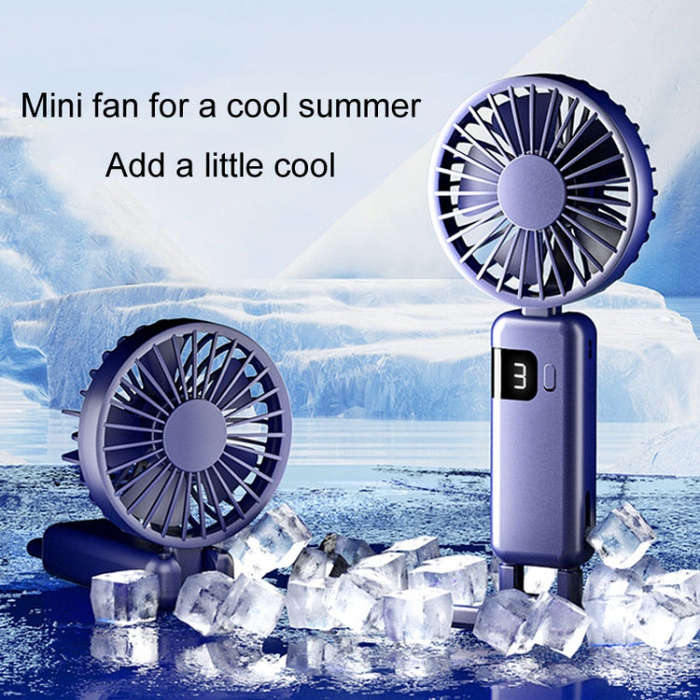 Portable Digital Display Hanging Neck Mute Small Fan USB Charging Handheld Foldable Fan(White)
