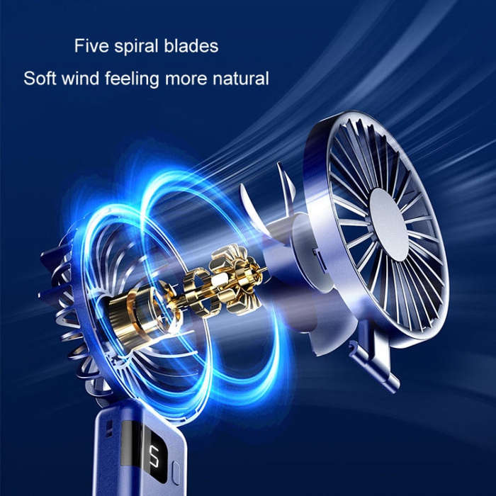 Portable Digital Display Hanging Neck Mute Small Fan USB Charging Handheld Foldable Fan(White)