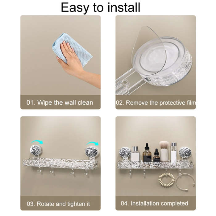 Bathroom No-Punch Suction Cup Shelf Household Restroom Wall Mounted Organizing Rack(Transparent S...
