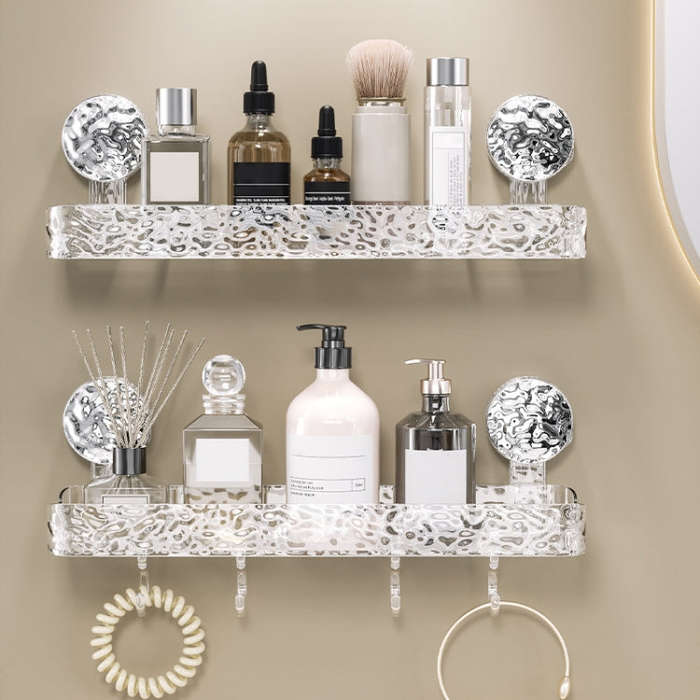 Bathroom No-Punch Suction Cup Shelf Household Restroom Wall Mounted Organizing Rack(Transparent S...