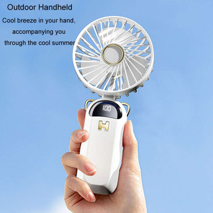 Foldable Digital Display USB Charging Fan Handheld Mute Hanging Neck Outdoor Small Fan(Blue)