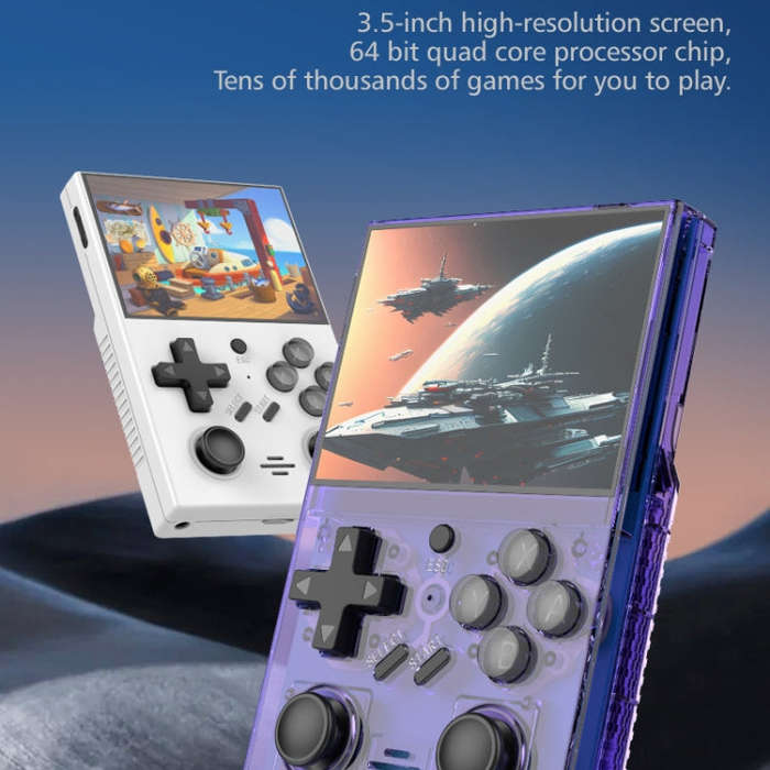 R35PLUS 3.5 Inch Handheld Game Console Built-in 64G 10,000+ Games(Transparent Orange)