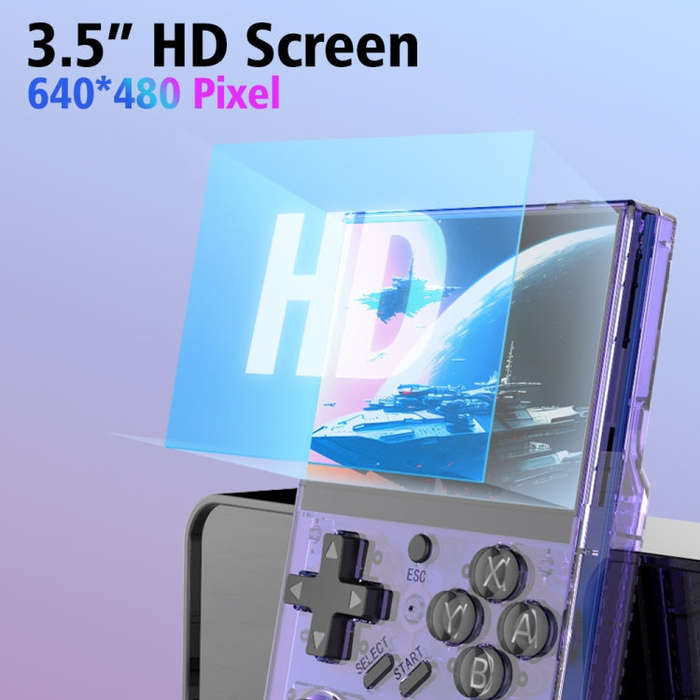 R35PLUS 3.5 Inch Handheld Game Console Built-in 64G 10,000+ Games(Transparent Orange)