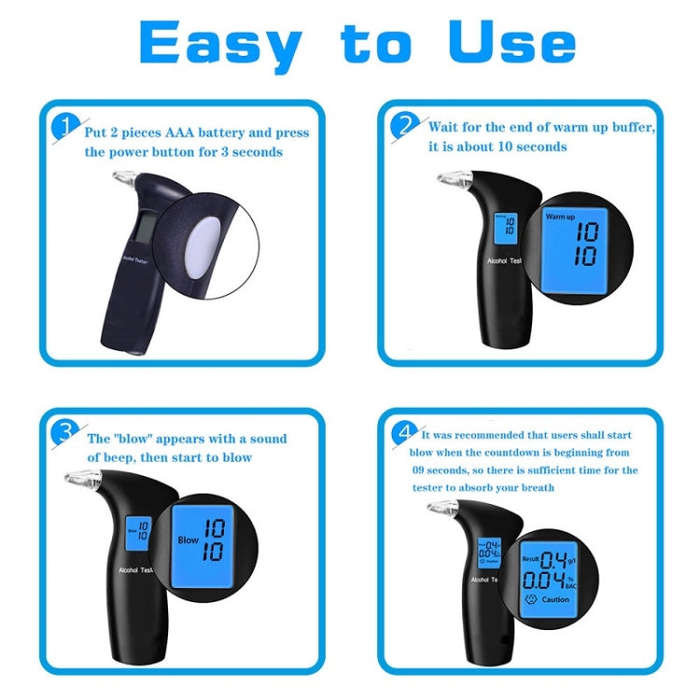 LCD Detector Backlight Light Breath Alcohol Tester, Specification: With 4 Mouthpieces Box