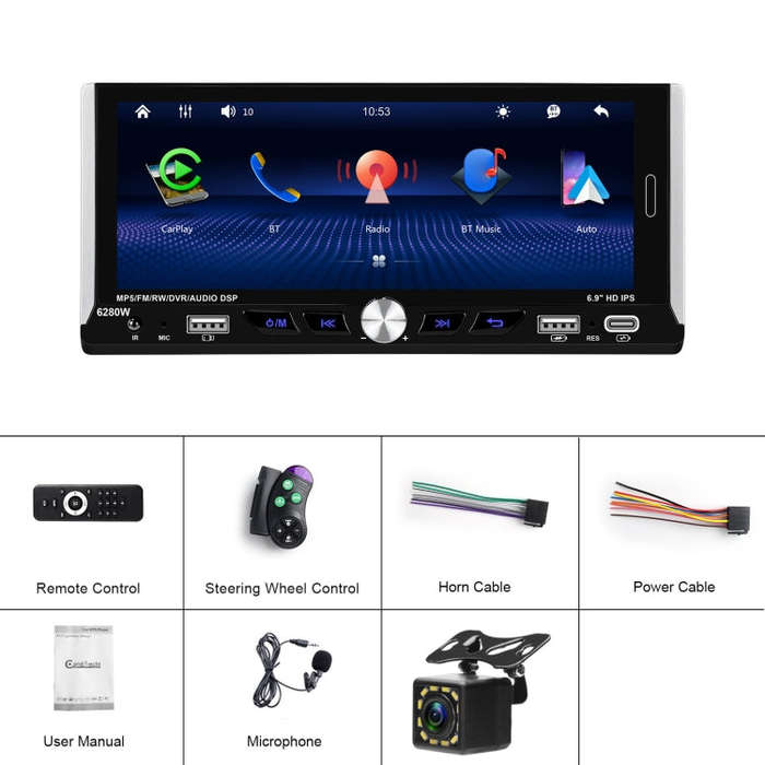 Single Spindle 6.9 inch MP5 With Knob Player Carplay Function Car MP4 Backup Camera, Specificatio...