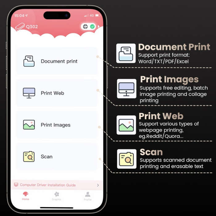 Phomemo Q302 300dpi Wifi Wireless Bluetooth Thermal Printer Support Multi-Size Thermal Paper