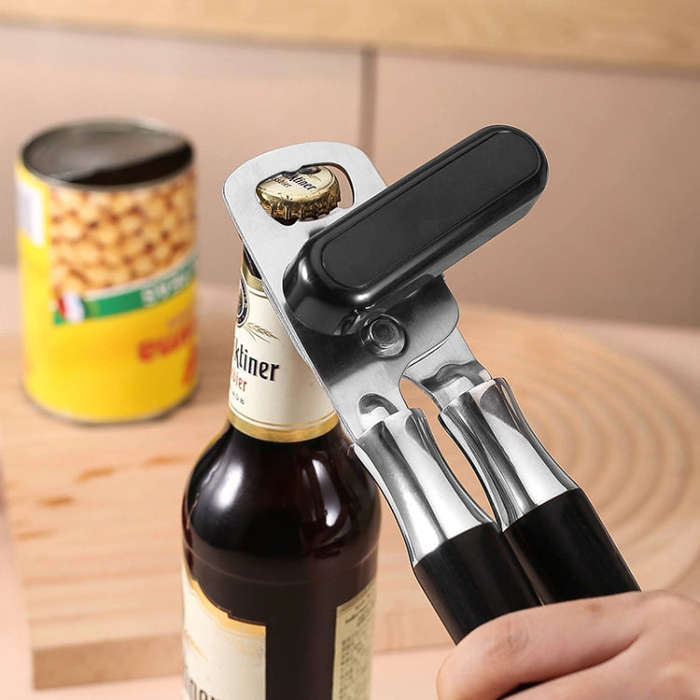 Stainless Steel Can Opener Multifunctional Kitchen Bottle Opener, Style: Wood Handle