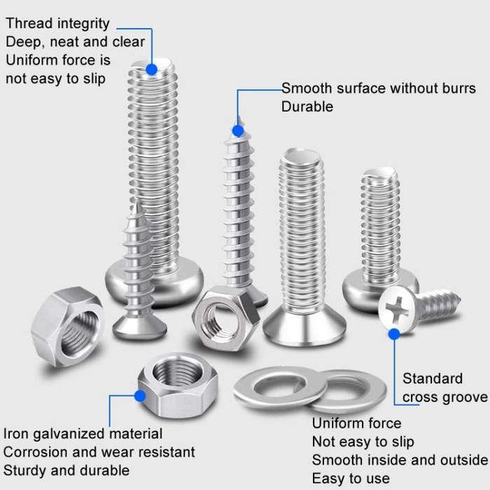 Set F 11 Types 15 Cells Screws Nuts Washers Self-Tapping Screws Set