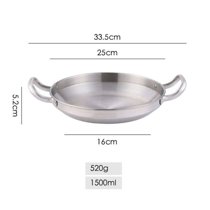 Thickened Stainless Steel Double Ears Pan Seafood Rice Pan Fried Chicken Tray, Size: 24cm Silver