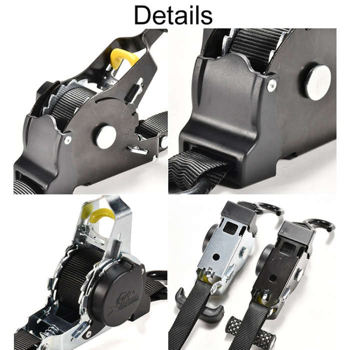 Auto Retract Tensioner Automobile And Motorcycle Cargo Fixing Straps(Black)