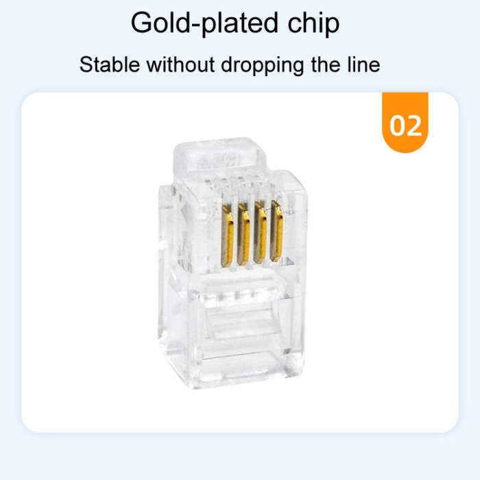 1000pcs /Pack 2-Pronged Gold-Plated 4P4C Telephone Crystal Heads 4 Core Handset RJ9 Cable Connector