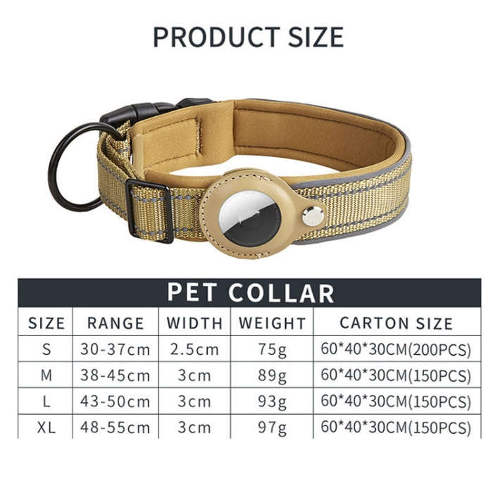 For AirTag Tracker Dog Collar Neoprene Lining Reflective Pet Collar, Size: XL(Black)