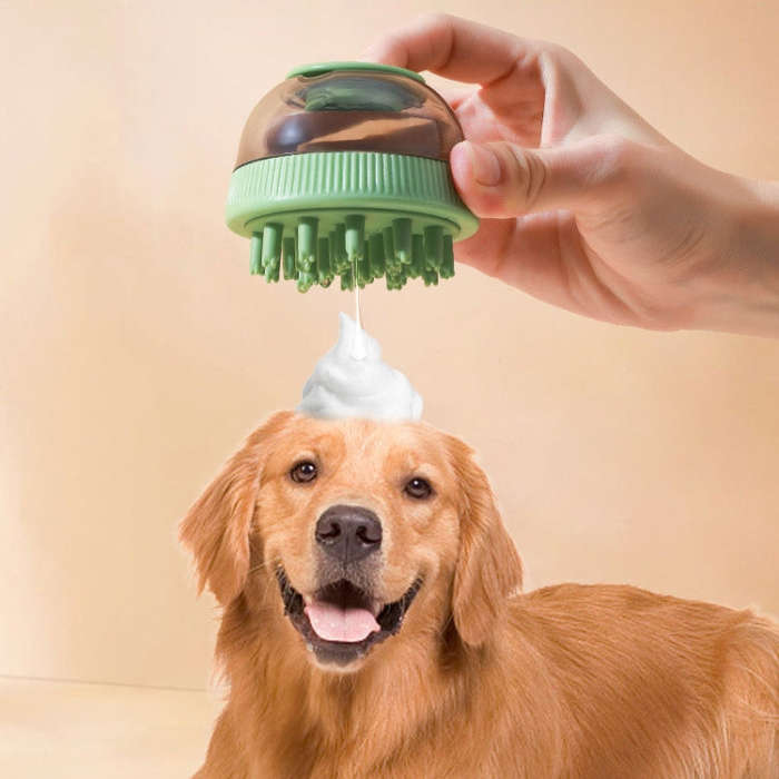 Pet Cleaning Supply Capsule Refillable Shower Gel Type Cats Dogs Bathing Massage Brush(Purple)