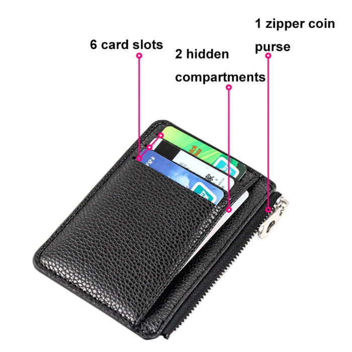 Multi-card Slot Zipper Card Holder Large Capacity Ultra-thin Coin Purse(Coffee)