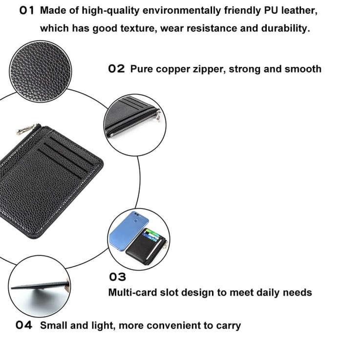 Multi-card Slot Zipper Card Holder Large Capacity Ultra-thin Coin Purse(Coffee)