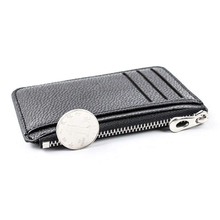 Multi-card Slot Zipper Card Holder Large Capacity Ultra-thin Coin Purse(Black)