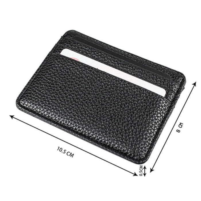 Lychee Pattern Multi-Card Slot Mini Card Holder Ultra-thin Coin Purse(Black)