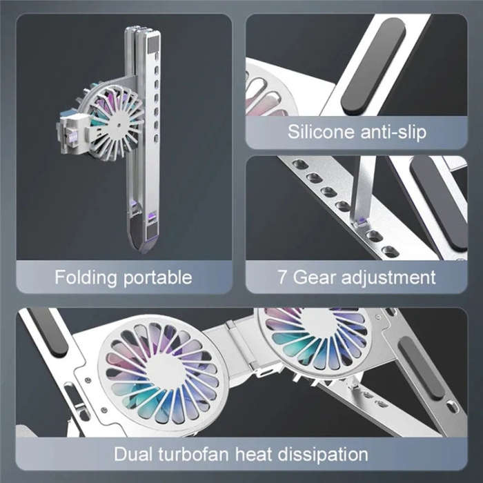 C9 Pro RGB Ambient Light Foldable Fan Cooling Laptop Aluminum Alloy Heightening Stand, Color: Silver
