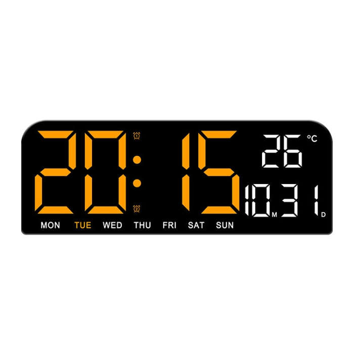 LED Screen Digital Display Desktop Alarm Clock Multifunctional Decoration Wall Clock(Orange)