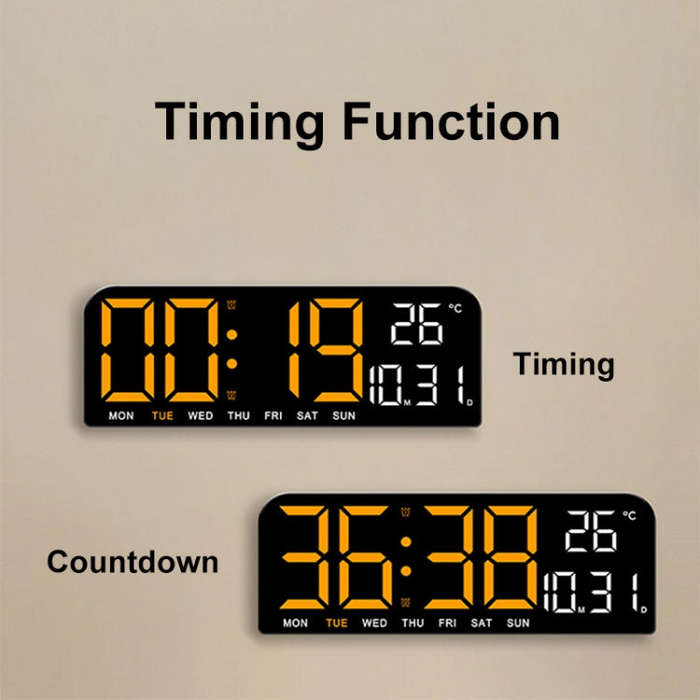 LED Screen Digital Display Desktop Alarm Clock Multifunctional Decoration Wall Clock(Blue)