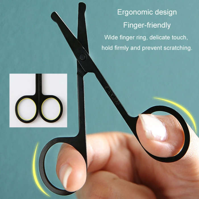 Men Nose Hair Scissor Round Tip Nose Hair Trimmer Manual Trimming Scissor, Color: Deep Black