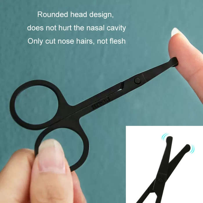 Men Nose Hair Scissor Round Tip Nose Hair Trimmer Manual Trimming Scissor, Color: Deep Black