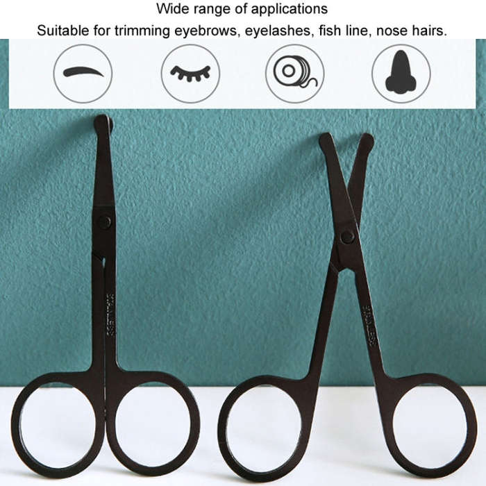 Men Nose Hair Scissor Round Tip Nose Hair Trimmer Manual Trimming Scissor, Color: Deep Black