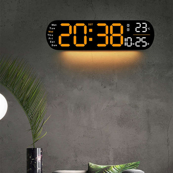 Remote Control Digital Display Atmosphere Light Wall Clock Living Room Decoration Clock, Color: O...