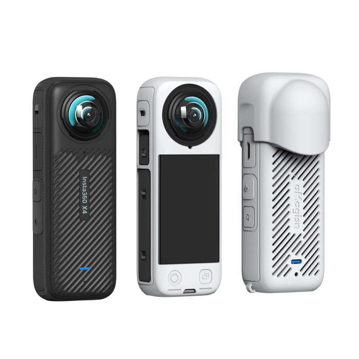 For Insta360 X4 AMagisn Silicone Protective Cover Body Case + Lens Cover Black