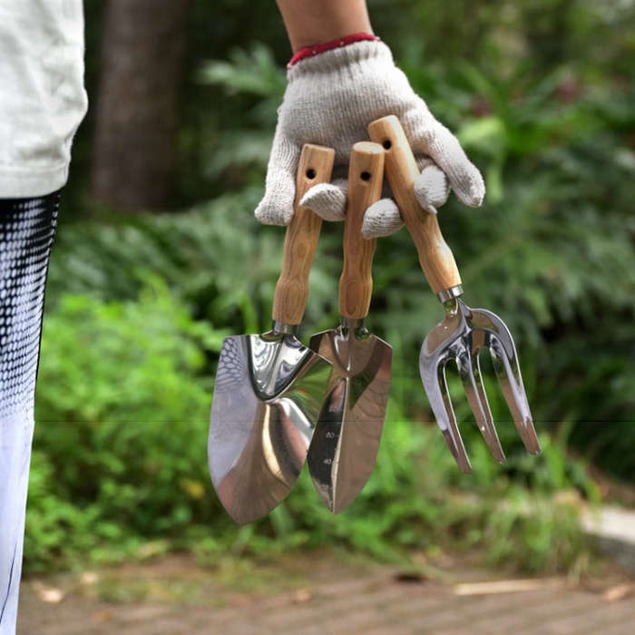 Garden Planting Shoveling Tools Thickened Wooden Handle Gardening Kit, Model: Triple Fork
