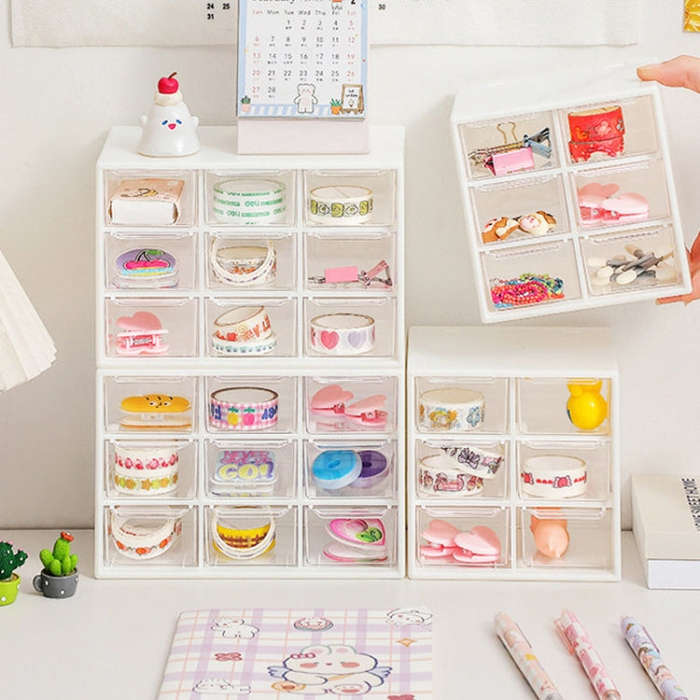 Transparent Desktop Small Objects Compartment Drawer Organizer Hair Accessories Storage Case, Col...