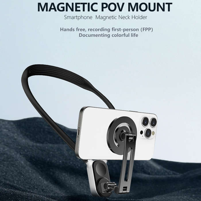 Magnetic Hanging Neck Holder For Mobile Phones/Action Cameras(Black)