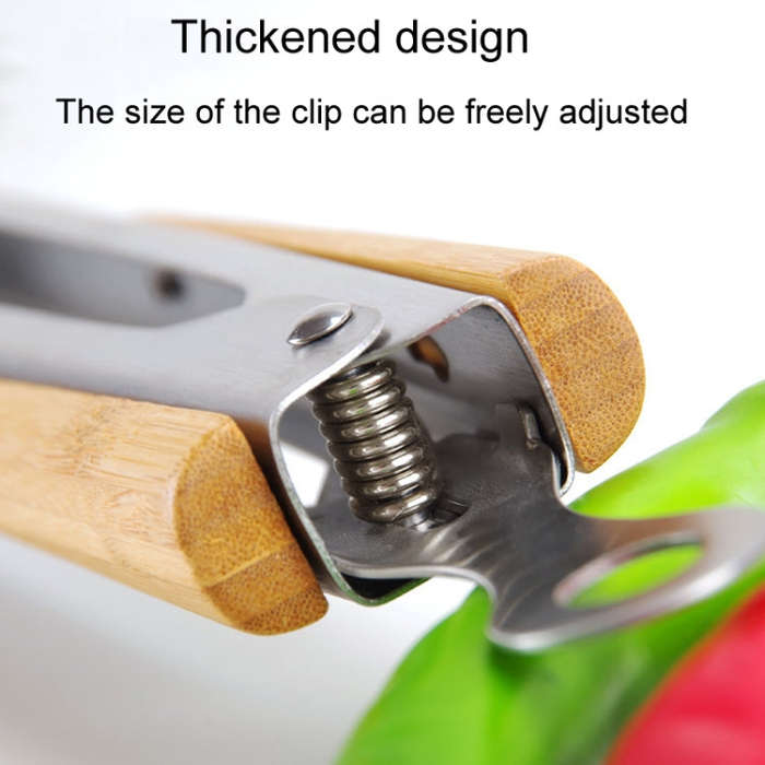 Household Stainless Steel Food Clip Kitchen Baking Barbecue Clamp, Model: Acacia Wooden Handle