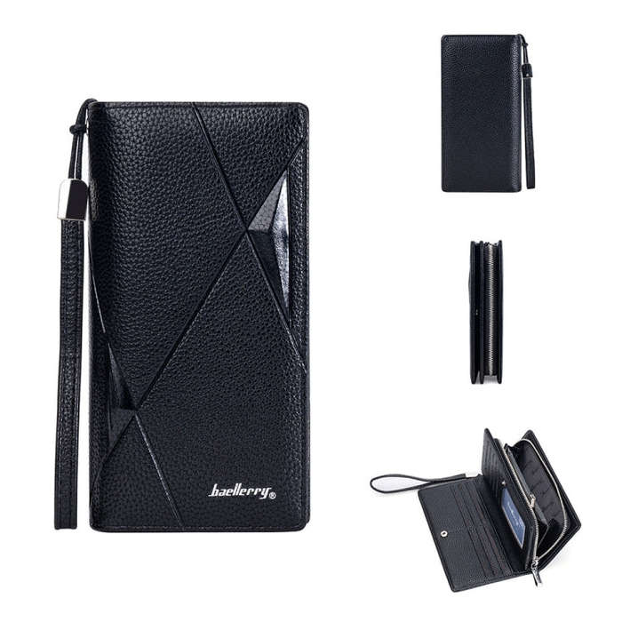 Baellerry S1240 Lychee Pattern Business Casual Zipper Long Wallet Multi-card Slot Clutch Bag(Black)