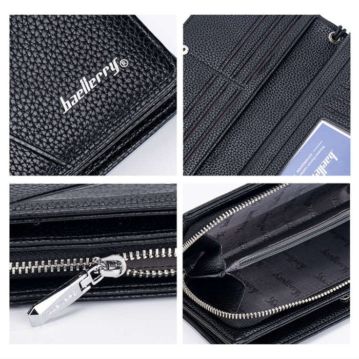Baellerry S1240 Lychee Pattern Business Casual Zipper Long Wallet Multi-card Slot Clutch Bag(Black)