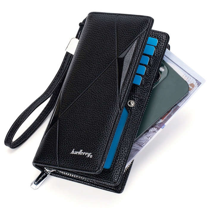 Baellerry S1240 Lychee Pattern Business Casual Zipper Long Wallet Multi-card Slot Clutch Bag(Black)