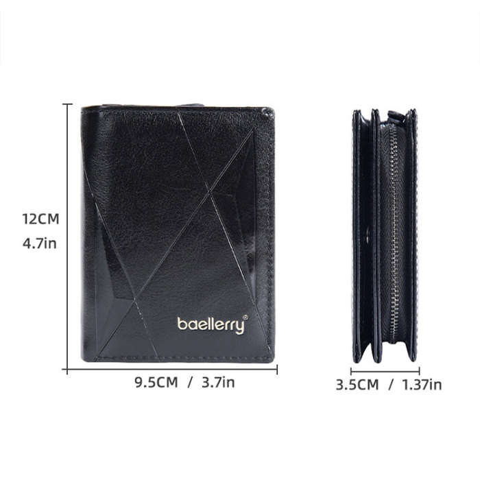 Baellerry D3213 Retro Leather Short Wallet Multi-card Slot Zipper Card Holder(Claret)
