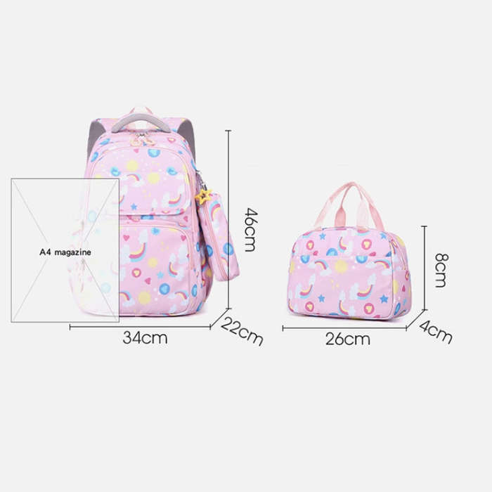 3 In 1 Kids  School Backpack Small Student Book Bag with Lunch Bag  Pencil Case(Purple)