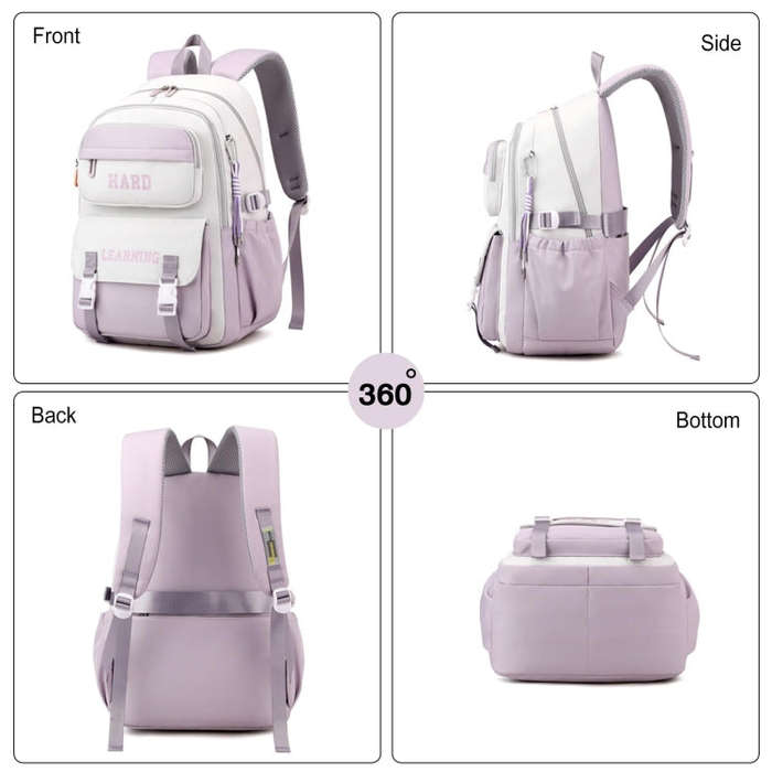 Contrast Color Casual Backpack College School Bag 15.6-inch Laptop Bag(Purple white)