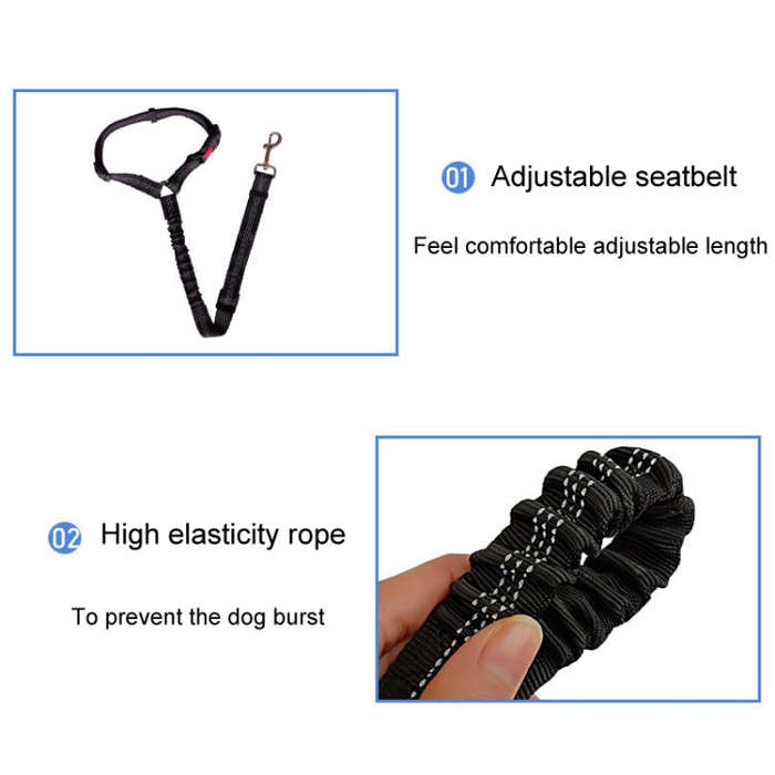 Dog Vehicle Seat Belt Rope Elastic Cushioned Towing Leash, Width: 2.5cm(Gray)