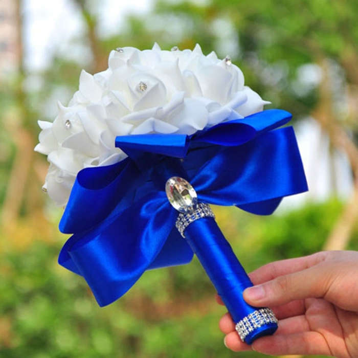 Wedding Bridal Hand Bouquet Simulation Flower Bouquet Wedding Supplies(Sapphire Blue)