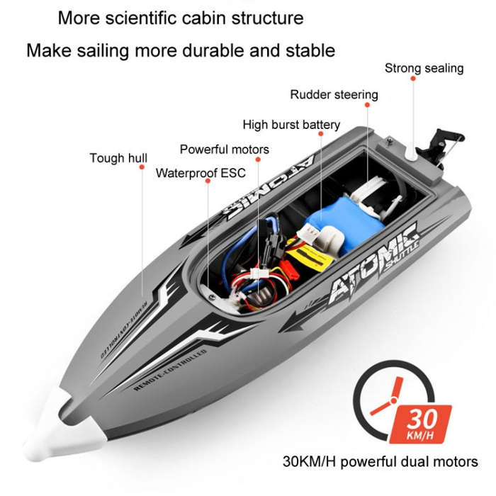 EB02 2.4G Wireless RC Boat Circulating Water-Cooled High-Speed Speedboat Racing Boat Model Toy(Or...
