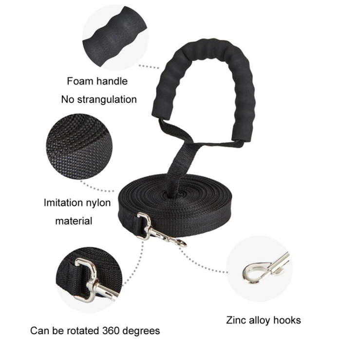 2.5cm x 5m Pet Tracking Dog Collar Leash Dog Training Lengthened Traction Leash(Black)